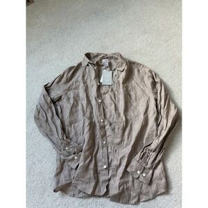 HM Premium Selection Natural Linen Shirt Regular Fit Taupe Brown Size M NEW